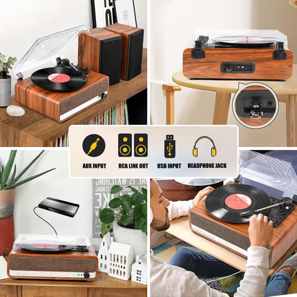 Udreamer plaadimängija kõlariga, Bluetooth-plaadimängija, vintage-vinüülimängija, toetab USB-AUX-sisendit, kõrvaklappe, RCA-liiniväljundit, 3 kiirust, rihmülekanne, peeglidisain, oranžkollane