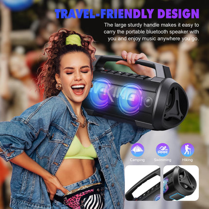 W-KING Bluetooth Speaker, 120W Peak Stereo Sound, Music Box with BassUp, DSP, EQ, IPX6 Waterproof, LED Light, 42h Battery, MIC-in, Power Bank, Large Bluetooth Party Speakers for Outdoors, Camping, Garden