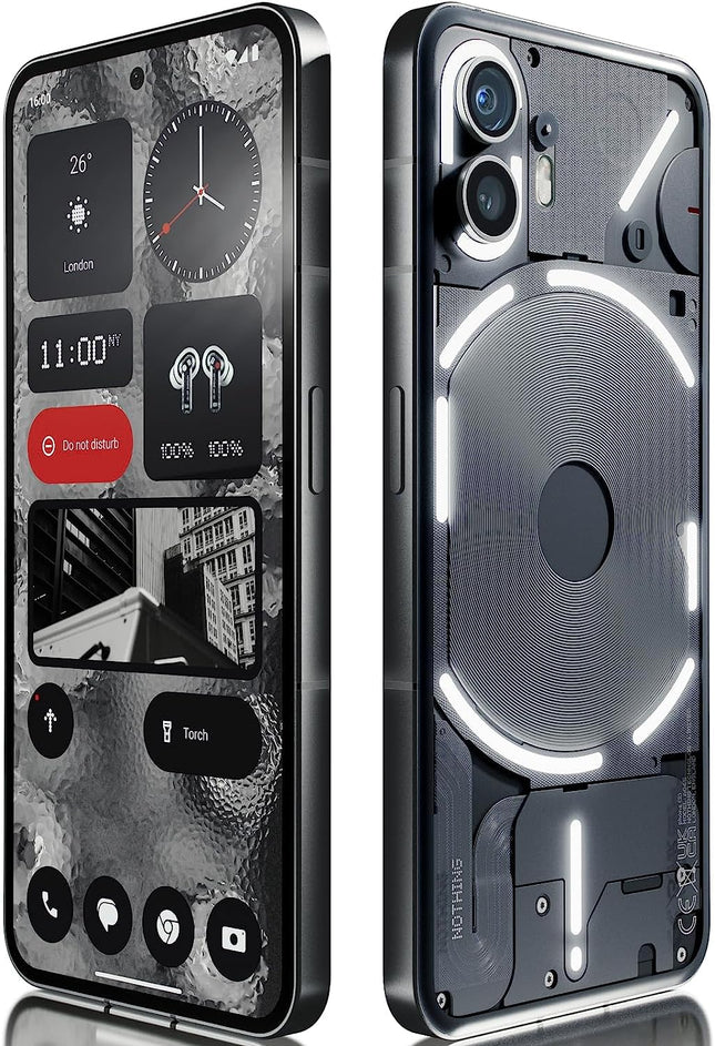 Nothing Phone (2) – 512 GB + 12 GB RAM, Glyph Interface, Nothing OS 2.0, 50 MP topeltkaamera, OIS, 6,7-tolline LTPO OLED-ekraan, 4700 mAh aku, IP54 veekindel, Androidi lukustamata telefon, tumehall