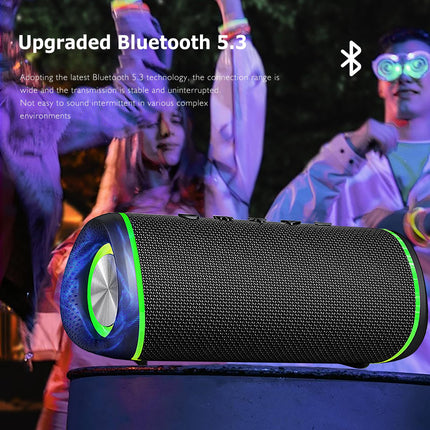 MYSTILUCK Bluetooth Speaker with LED Lights, 24h Battery, IPX6 Waterproof, Dual Bass Drivers, Hands-Free Function – Portable, Compact, Perfect for Outdoor, Party, Sports &amp; Travel