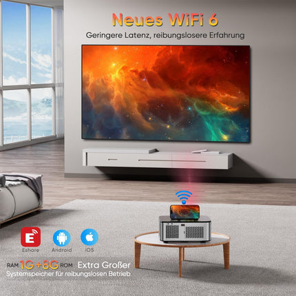 HORLAT projektor 4K kodukino toega, 25000 luumenit, natiivne 1080P WiFi Bluetooth projektor, automaatne/4P/4D trapetsikorrektsioon, 50% suumprojektor, sisseehitatud rakendus/WiFi peegeldav nutiprojektor