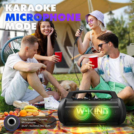 W-KING Bluetooth Speaker, 120W Peak Stereo Sound, Music Box with BassUp, DSP, EQ, IPX6 Waterproof, LED Light, 42h Battery, MIC-in, Power Bank, Large Bluetooth Party Speakers for Outdoors, Camping, Garden