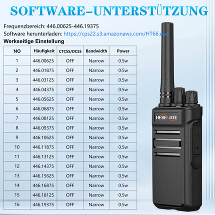 HESENATE HT66 raadio, PMR446 walkie-talkie raadiokomplekt litsentsivaba pika leviala professionaalne walkie-talkie 16 kanaliga pihuraadio Woki Toki Scan VOX USB-C laadijaga (must, 6 tk komplekt)