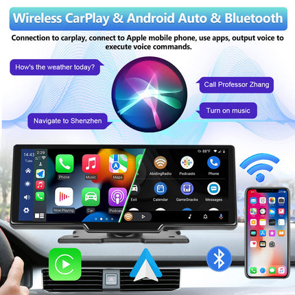 Podofo juhtmevaba Apple Carplay Android Auto kaasaskantav autoraadio 9,3-tollise ekraaniga stereo juhtmevaba Carplay, Bluetoothi, FM-ülekande, 2 jaotusfunktsiooniga, sõidumeerik 7V-32V