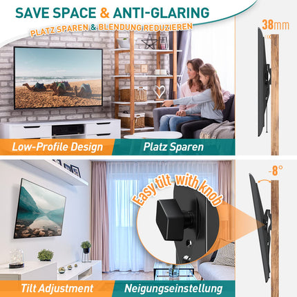 ELIVED teleri seinakinnitus. Kallutatav teleri seinakinnitus enamiku 26–60-tolliste lamedate ja kumerate LED-, LCD-, OLED- ja plasmatelerite jaoks, kaaluga kuni 45 kg, maksimaalne VESA-tugevus 400 x 400 mm, kallutatav telerikinnitus EV007.
