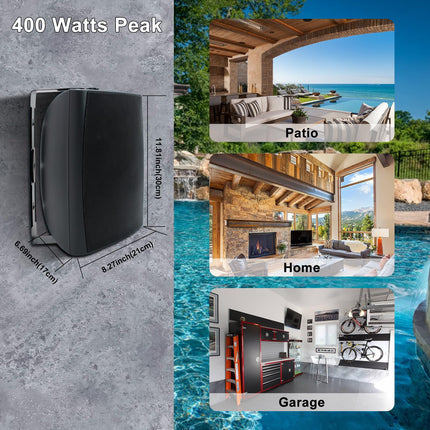 Herdio 6.5-inch Bluetooth Outdoor Speakers Waterproof with Powerful Bass Wall-Mounted Speakers All-Weather Durability for Indoor Outdoor Home Deck Porch (Pair, Black)
