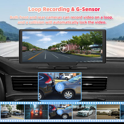 10,26-tolline Carplay ja Android Auto ekraan koos juhtmevaba CarPlay ja Android Auto toega, 4K esikaamera, 1080P tahavaatekaamera, Bluetooth, Mirror Link, FM-saatja, AUX-kaabel, TF-kaart