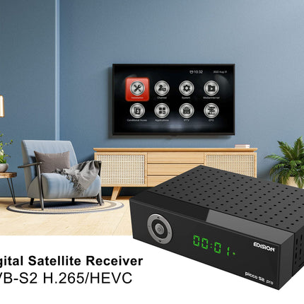 EDISION Picco S2 pro Full HD satelliitvastuvõtja FTA (ühildub DVB-S2 | ARD ja ZDF SD väljalülitusega), Unicable'i ühilduv, 2-in-1 kaugjuhtimispult, WiFi, HDTV, HDMI, S/PDIF, IR, eelinstallitud Saksa kanalite nimekiri