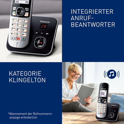 Panasonic KX-TG6864GB juhtmeta telefon 4 telefonitoruga ja automaatvastajaga (blokeerib kuni 1000 telefoninumbrit, selge kirjasuurus, valju telefonitoru, täisdupleks handsfree) must-hõbedane