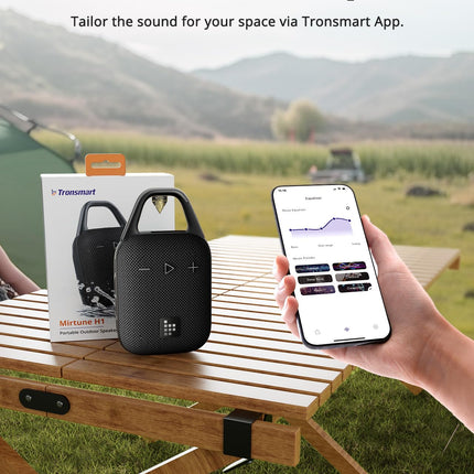 Tronsmart Mirtune H1 kaasaskantav Bluetooth-kõlar õue, 20 tundi mänguaega, vali heli ja võimas bass, sisseehitatud karabiin, IPX7, reguleeritav ekvalaiser, Bluetooth 5.3 (must)
