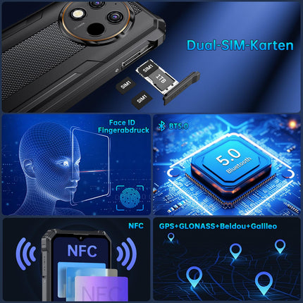 OUKITEL WP28S (2025) Outdoor Smartphone Android 14-10600mAh Outdoor Mobile Phone Without Contract, 16GB + 128GB /1TB, 6.52" Smartphone Waterproof IP68, Dual 4G SIM/NFC/GPS/OTG/Face ID - Orange