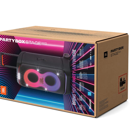 JBL Partybox Stage 320 in Black – Portable Bluetooth speaker with JBL Pro Sound, light show, AI sound boost, wheels and telescopic handle – 18 h battery life