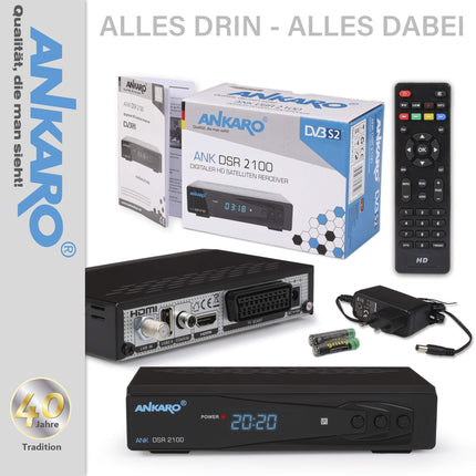 ANKARO DSR 2100 digitaalne Full HD 1080p satelliitvastuvõtja must USB-meediapleieri, salvestusfunktsiooni ja ajanihke/HDMI/SCART/LED-ekraaniga / 12V toiteallikaga, ideaalne telkimiseks