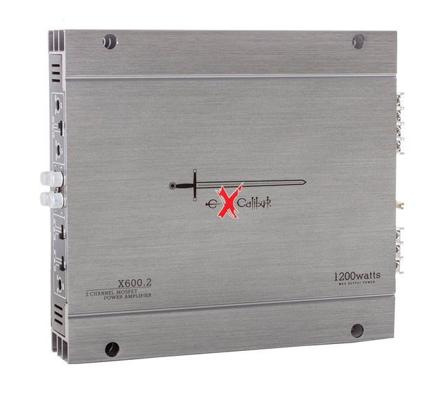 Excalibur X600.2 - 2-kanaliline autovõimendi - 2x 600-vatine Mosfeti HiFi sõiduki võimendi bassivõimendiga - maksimaalselt 1200 vatti - 2 oomi reguleeritav crossover.