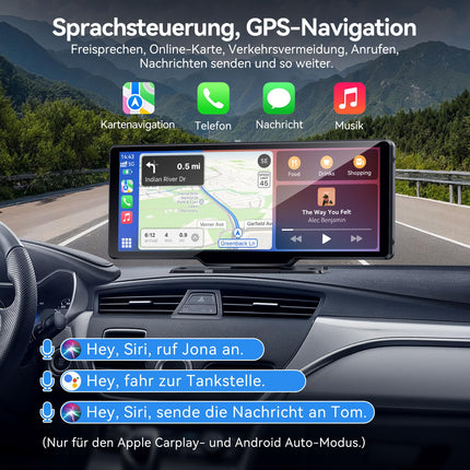 Carpeer CarPlay ja Android Auto ekraaniga autostereo, autoekraan, 10,26-tolline IPS-puuteekraan, digitaalne vastuvõtja 1080p tahavaatekaameraga, Super Link, GPS-navigatsioon, S1ri, Bluetooth-heli, FM, AUX
