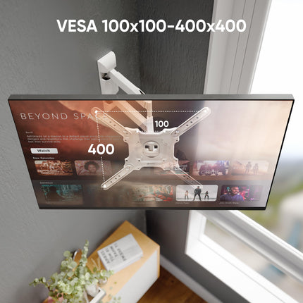ONKRON teleri seinakinnitus, pöörlev, 32–65-tollistele teleritele kuni 35 kg, universaalne teleri seinakinnitus, pikendatav, kallutatav, VESA 100x100–400x400, teleri pöörlev vars/teleri kinnitus, valge, M4-W