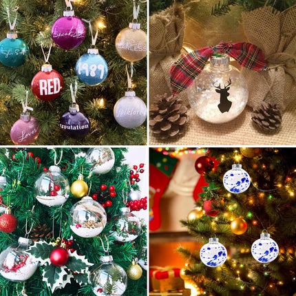 KIMOBER 24 Pieces Plastic Disc Ornaments, 3.5 Inch Transparent Flat Ball Fillable Hanging Ornament Ball for DIY Crafts Christmas Tree Decoration