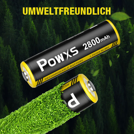 POWXS AA and AAA Battery Set - 16 Pack Rechargeable Batteries, Super High Capacity 2800mAh Mignon AA x 8 &amp; 1100mAh Micro AAA x 8 Batteries No Memory Effect, Pre-charged and Ready to Use Accu