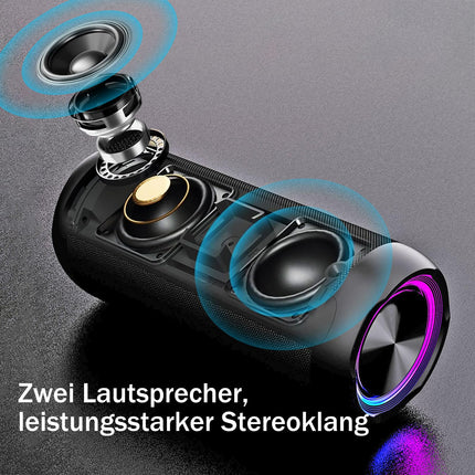 Portable Bluetooth speaker with deep bass, IP66 waterproof, dustproof, RGB lighting, AUX/TF, wireless box with 30W TWS stereo, 30 hours battery life speaker for home, outdoors, cycling