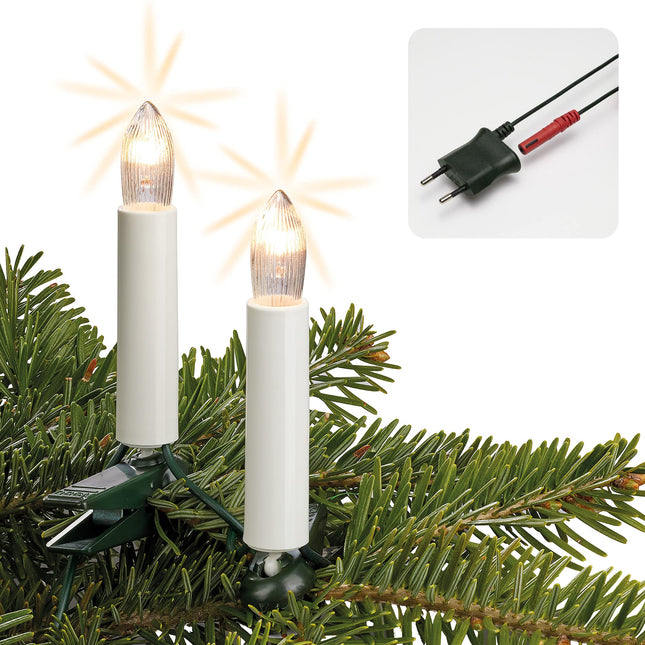 Hellum Christmas tree light chain, ribbed candles for indoor use, 30-piece Christmas tree light chain warm white, with white shaft, green cable &lt; 59 lumens 813012