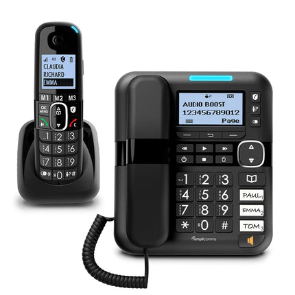 Amplicomms BigTel 1580 Combo DECT suurte nuppudega telefon, automaatvastaja, lisatelefon, helivõimendus, eriti valjud helinad, kuuldeaparaatidega ühilduv, must