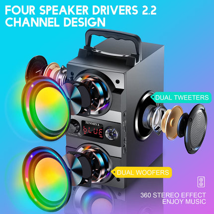 Bluetooth Speaker, 40 W (60 W Peak) Portable Bluetooth Speakers with Lighting Wireless Stereo Speakers with Rich Bass and Dual Subwoofer