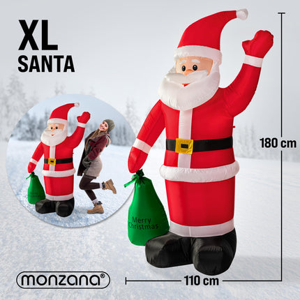 MONZANA® Täispuhutav Jõuluvana XL 180 cm LED-valgustusega kinnitusmaterjal IP44 Välistingimustes kasutatav jõulukaunistus Jõuluvana Nikolause jõulukuju Jõulud