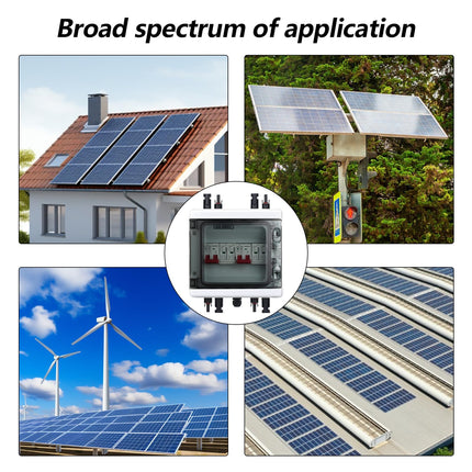 Ülepingekaitse PV, 2 sisse ja 2 välja alalisvoolu lahtiühendamise lüliti, välgukaitselüliti, 2 stringi 1000V DC 40A 20-40KA generaatori ühenduskarp, IP65 veekindel päikesepaneelide ühenduskarp fotogalvaanika jaoks