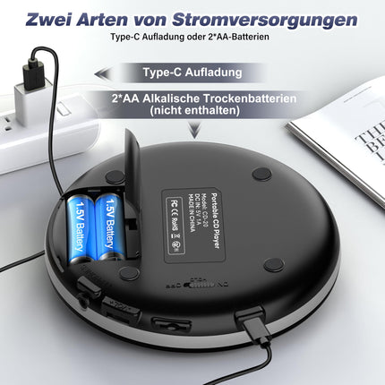 Greadio Portable CD Player Discman CD Player Anti-Skip Protection 4 EQ Sounds CD Player, TF Card/AUX Output Small Music Player, Compatible with CD-R, CD-RW and MP3 for Car Home