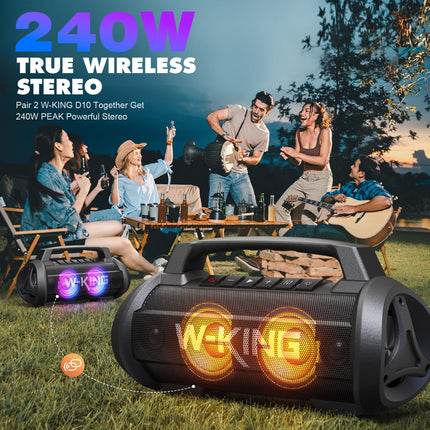 W-KING Bluetooth Speaker, 120W Peak Stereo Sound, Music Box with BassUp, DSP, EQ, IPX6 Waterproof, LED Light, 42h Battery, MIC-in, Power Bank, Large Bluetooth Party Speakers for Outdoors, Camping, Garden