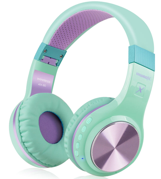 Riwbox Bluetooth kõrvaklapid, XBT-80 kokkupandavad juhtmevabad stereo kõrvaklapid mikrofoni ja helitugevuse regulaatoriga, kaabliga või ilma, arvuti/mobiiltelefonide/teleri jaoks (roheline ja lilla)