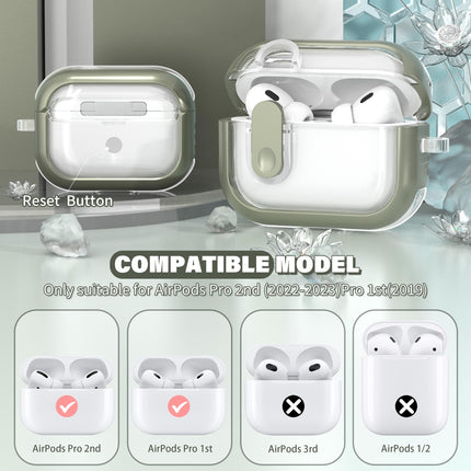 MHYALUDO Airpods Pro 2. põlvkonna ümbris turvalise lukuga, ühildub Airpods Pro 2./1. põlvkonna ümbristega, läbipaistev TPU, sõjaväeklassi löögikindel ümbris. Armeeroheline