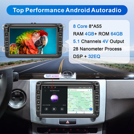 Android autoraadio navigatsiooniekraaniga VW Golf 5 6-kohalisele Passat Sharanile Tiguanile, juhtmevaba Android Auto 8-tuumaline 4G+64G Golfi raadio Carplay, 8-tolline VW Polo T5 Caddy raadio Bluetooth RDS FM GPS WiFi