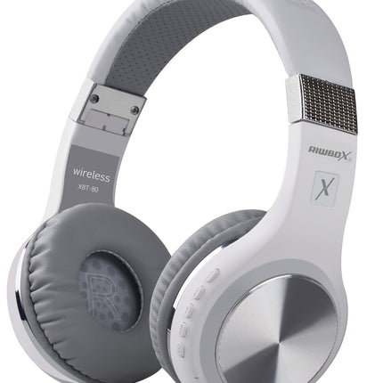 Riwbox Bluetooth kõrvaklapid, XBT-80 kokkupandavad juhtmevabad stereo kõrvaklapid mikrofoni ja helitugevuse regulaatoriga, kaabliga või ilma, arvuti/mobiiltelefonide/teleri jaoks (valged ja hõbedased)