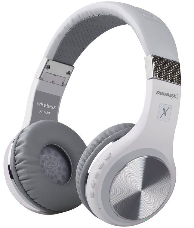 Riwbox Bluetooth kõrvaklapid, XBT-80 kokkupandavad juhtmevabad stereo kõrvaklapid mikrofoni ja helitugevuse regulaatoriga, kaabliga või ilma, arvuti/mobiiltelefonide/teleri jaoks (valged ja hõbedased)