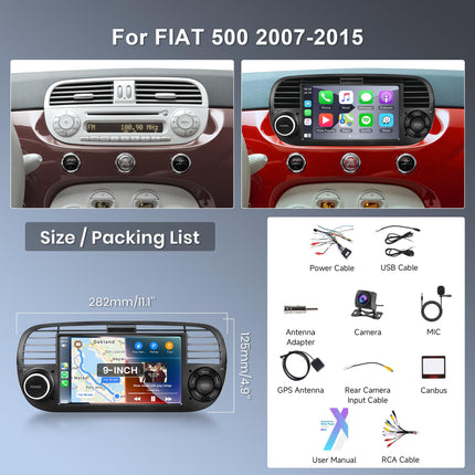 2G+64G juhtmevaba Carplay Android autoraadio FIAT 500 2007-2015 7-tollise puutetundliku ekraaniga autoraadio Android automaatse navigatsiooniga GPS WiFi peegliühendusega Bluetooth FM/RDS/DVR/EQ/DAB+/SWC tahavaatekaamera