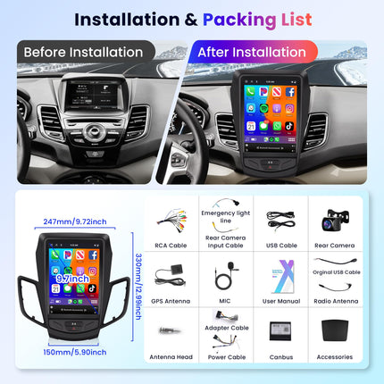 6G+128G 8-tuumaline traadita Carplay Android autoraadio Ford Fiesta MK7 2009-2016 9,7-tollise puutetundliku ekraaniga autoraadio Android Auto GPS navigatsiooniga WiFi Mirror Link Bluetooth FM/RDS/DSP EQ/USB/SWC tahavaatekaamera