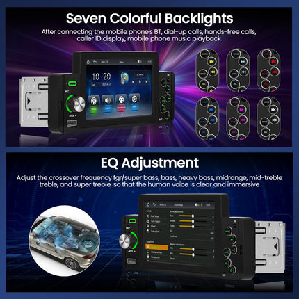 Hikity autoraadio 1 DIN Carplay ekraaniga Android Auto raadio Bluetoothi ​​ja vabakäefunktsiooniga, 5-tolline puutetundlik ekraan, autoraadio FM/EQ SWC Type-C/AUX/USB+tagurduskaamera