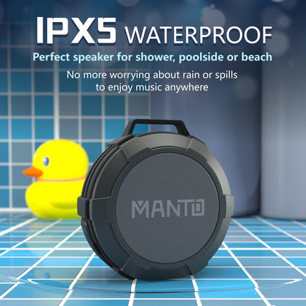 MANTO Bluetooth Speaker, IPX5 Waterproof, Portable Shower Speaker, 12h Battery, Stereo Sound, Mini Music Box with Micro SD Support for Outdoor &amp; Travel..y