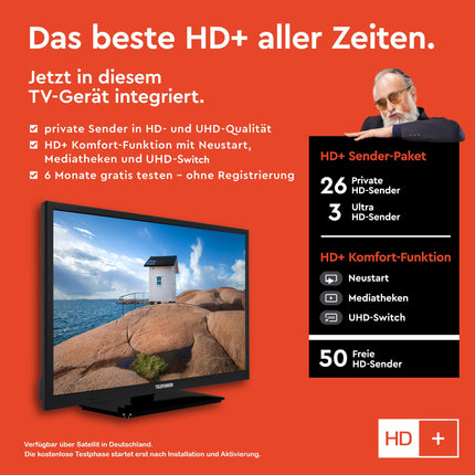 TELEFUNKEN XH24SN550MVD 24-inch TV/Smart TV (HD Ready, HDR, Triple Tuner, 12 Volt, DVD Player) - 6 Months HD+ Included [2023], Black