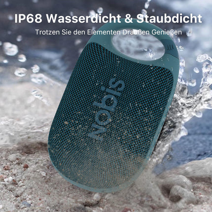NOBIS Clip N1 Portable Bluetooth Speaker with App, Beat Mode, Up to 24 Hours Playtime, IP68 Waterproof, BT 5.3, HD Sound, Stereo Pairing, Custom EQ, Perfect for Outdoors (Blue)