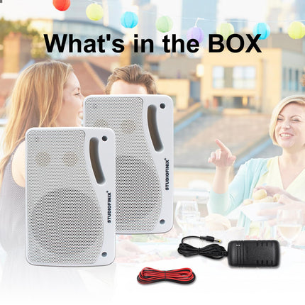 STUDIOFINIX välistingimustes kasutatavad Bluetooth-kõlarid - 3,5-tolline paar, 3-suunaline, 200 W, seinale kinnitatavad veekindlad merekõlarid, vastupidav grill, sobivad koju, paati, terrassile (valged)