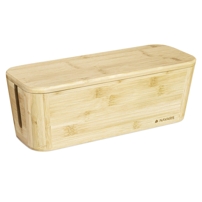 Navaris bambusest kaablikarp kaanega - kaablikorraldaja 32x12x11cm - kaablikarbi korraldaja - karp kaabli hoiustamiseks lauale arvutile telerile - kaablikoguja