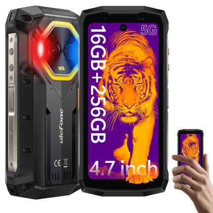 Ulefone Armor Mini 20T Pro 5G Outdoor Smartphone Unlocked, 4.7'' Thermal Imaging Camera Android 14 16GB+256GB 50MP+32MP 6200mAh 33W IP68/IP69K Outdoor Smartphone Unlocked 5G Dual SIM/NFC/GPS