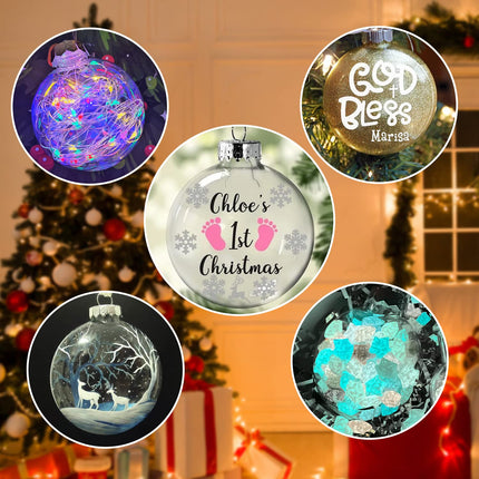 KIMOBER 24 Pieces Plastic Disc Ornaments, 3.5 Inch Transparent Flat Ball Fillable Hanging Ornament Ball for DIY Crafts Christmas Tree Decoration