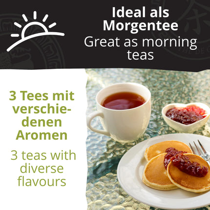 Khla - 3 orgaanilise hommikutee kinkekomplekt - Earl Grey, Chun Mee ja hommikusöögitee OP &amp; - 3 x 20 teekotti - Aasia taimeteed - must tee, roheline tee - kinkekarp sünnipäevaks, jõuludeks