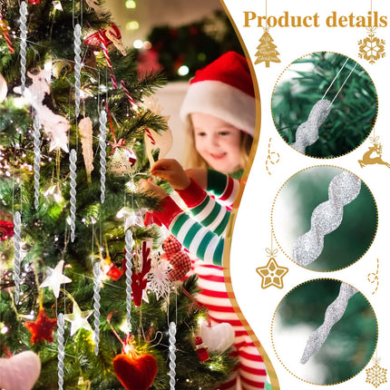 Boao 50 Pieces Plastic Icicles Twisted Plastic Icicles Christmas Ornaments Icicle Decoration Christmas Tree and Holiday Christmas Wedding Hanging (Silver, 5.12 inches)