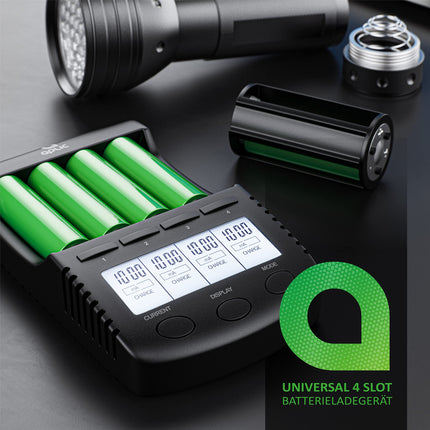 CSL - Power Battery Charger - universaalne akude laadimisjaam AA AAA 18650 akude jaoks - intelligentne akulaadija - valgustatud LCD-ekraan, automaatne tule väljalülitus - kaasas 1x USB laadimisport