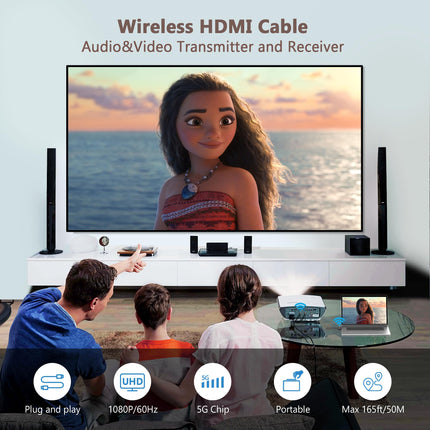 TIMBOOTECH juhtmevaba HDMI saatja ja vastuvõtja 5G, HDMI juhtmevaba edastus HD, juhtmevaba saatja-vastuvõtja heli/video/failide voogesituseks sülearvutist/telerist/kaamerast HDTV-sse/monitori/projektorisse