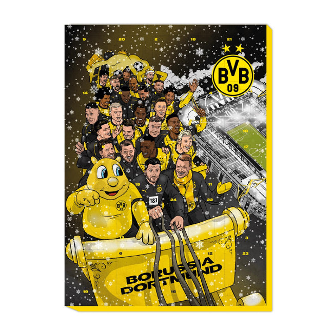 Borussia Dortmund Unisex – täiskasvanute BVB koomiksiadvendikalender 2024, must ja kollane, 43 x 30 cm
